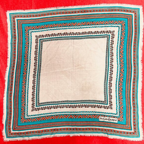 Vintage Yves Saint LaurentL scarf  cotton/ silk  31" gray dust green (25) - Picture 9 of 14